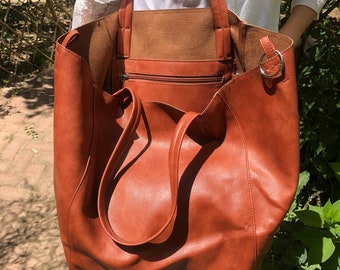 Large Size Leather Women Tote Bag, Soft Vegan Leather Women Bag, Women Shoulder Bag Slouchy Hobo Bag Travel Bag Handbag for Her Mother Wife