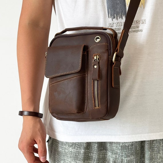 Borsa a tracolla in pelle personalizzata, borsa da uomo con tracolla regolabile, borsa a tracolla da uomo, borsa da viaggio con porta cellulare, borsa a tracolla in pelle con nome