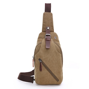 Men's shoulder Canvas Bag Retro Chest Bag with Leather, Crossbody Bag Backpack Bag Unisex Bag for Travel, Waterproof Men's Bags Gift for Him image 2