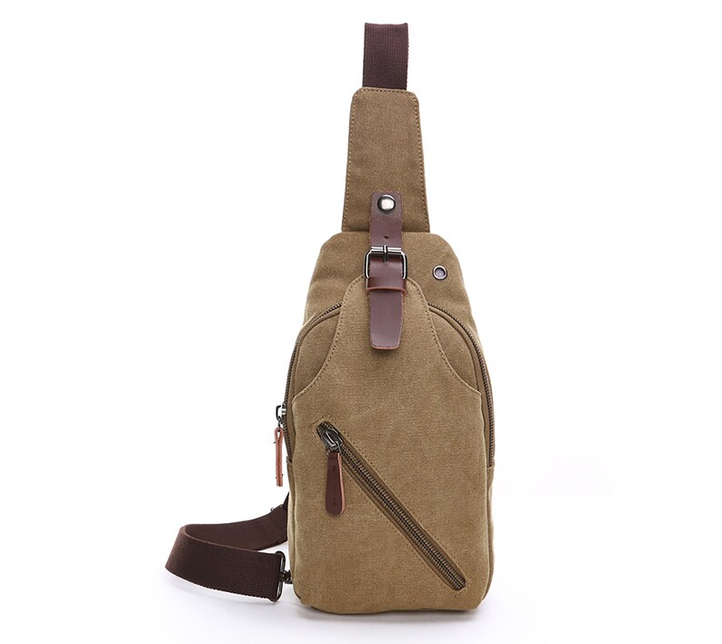 Men's shoulder Canvas Bag Retro Chest Bag with Leather, Crossbody Bag Backpack Bag Unisex Bag for Travel, Waterproof Men's Bags Gift for Him image 2