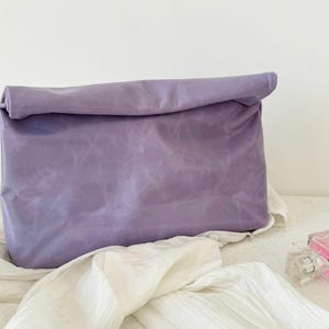 Roll Down Clutch Wallet Women Leather Clutch bag, Leather Roll Top Clutch Purse, Leather Handbag Evening Bag Bridesmaid Wedding Birthday bag