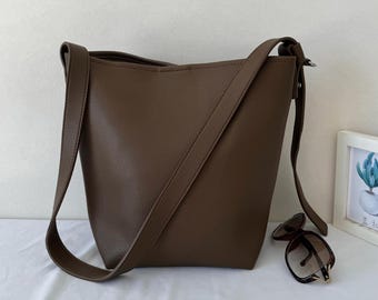 Bolso de mano para mujer: bolso de hombro de piel vegana, bolso de compras holgado, bolso de mano, bolso tipo cubo, monedero, cartera, regalo para ella.