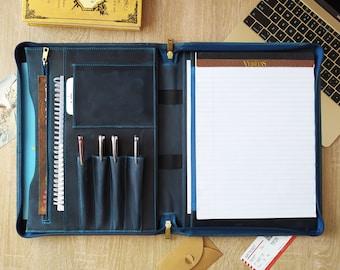 Carpeta organizadora de tamaño carta de cuero personalizada, carpeta de cuero con cremallera, portafolios de cuero para hombres, bolsa para documentos A4 para padre