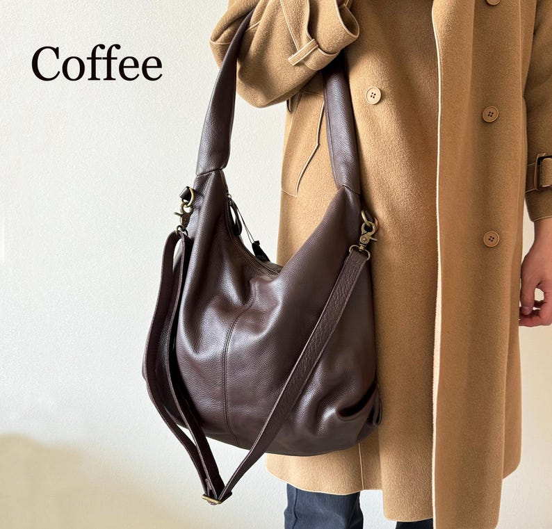 Soft Leather Hobo Bag, Slouchy Crossbody, Large Tote Shoulder Handbag, Fits 15" Laptop image 2