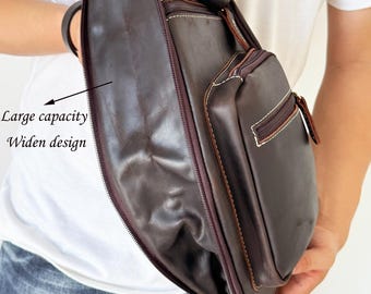 Leather Sling Bag, Men's Chest Bag, Vintage Shoulder Bag, Travel Bag  Daypack, Genuine Cow Crossbody Bag, Cycling Front Bag, Messenger Bag