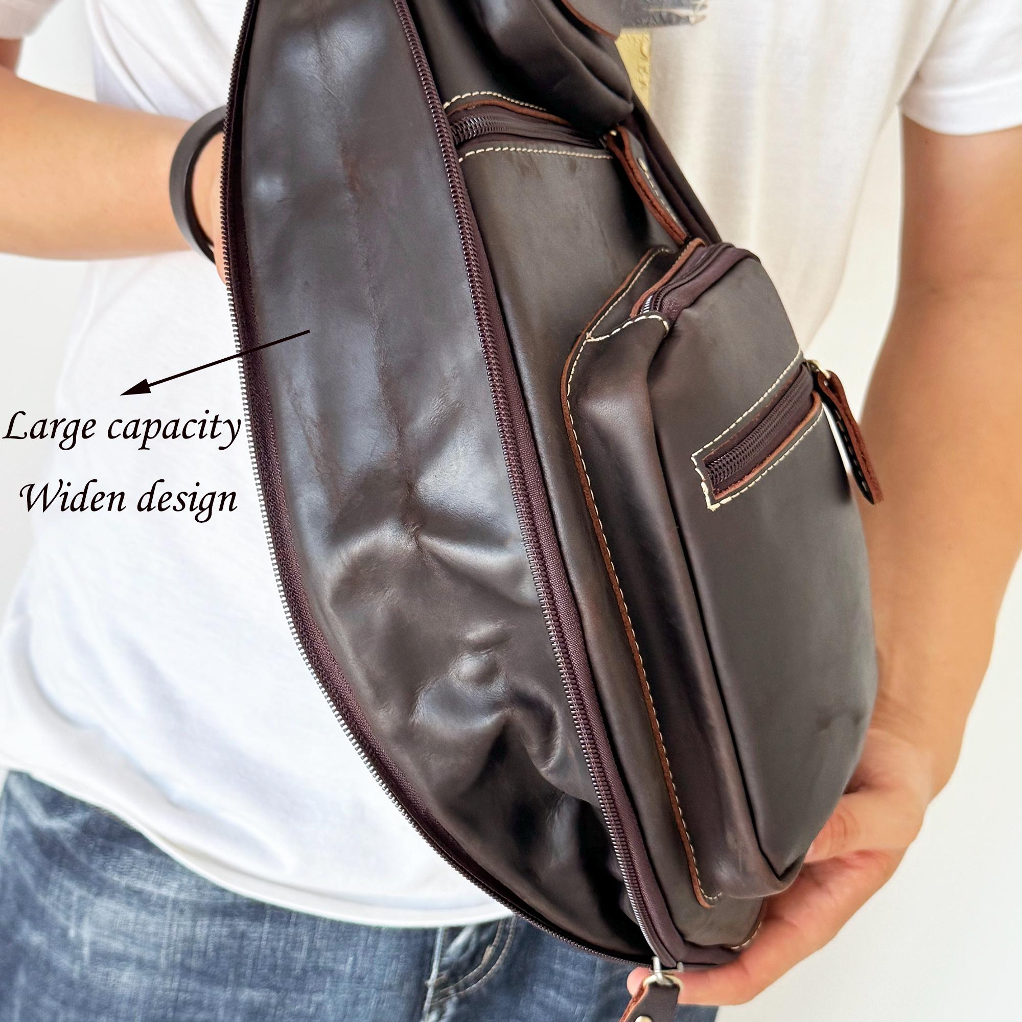 Bolso Bandolera Vintage De Piel Color Marrón Café, Hecho A Mano, Con Bolsillo Frontal Y Correa Ajustable. - España