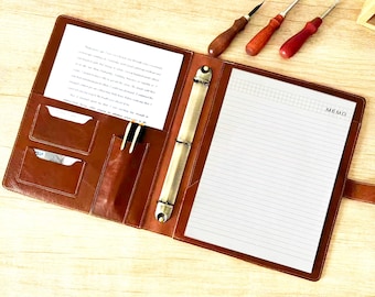 Custom 3 Ring Binder Leather Portfolio, Music Organizer Cover Folder, Leather Planner Business Gift