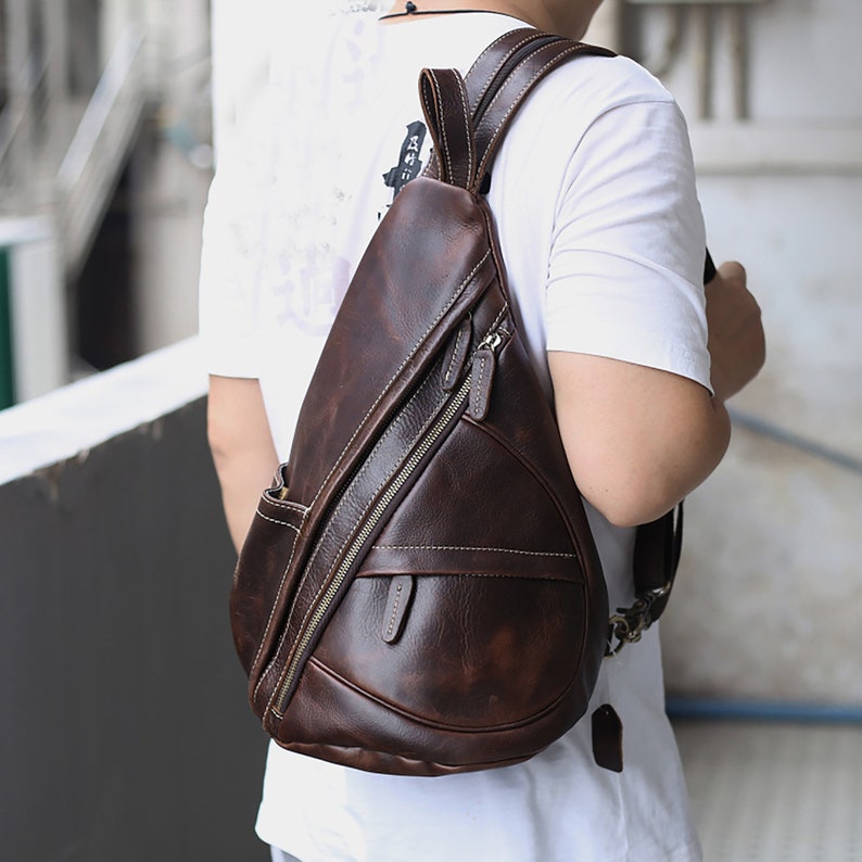 Leather Backpack Leather Chest Bag Crossbody Handbag Retro | Etsy