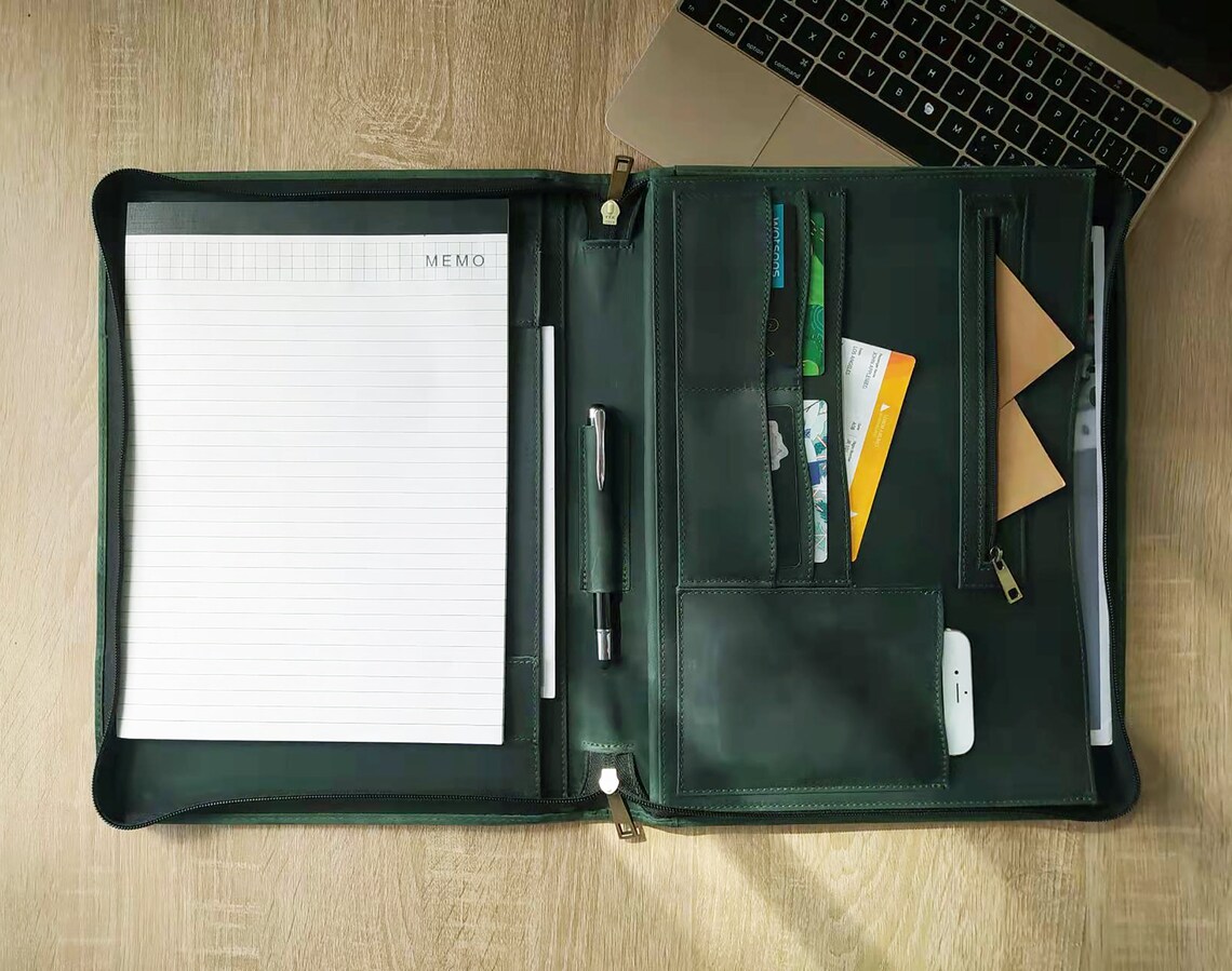 Left Handed Portfolio Zippered Portfolio Leather Padfolio Etsy