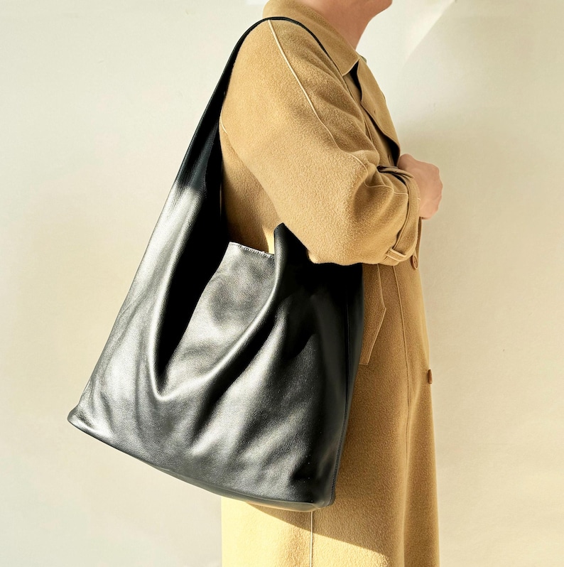 Unstructured Bags Oversized Soft Real Leather Women Tote Shoulder Slouchy Hobo Bag Work ...