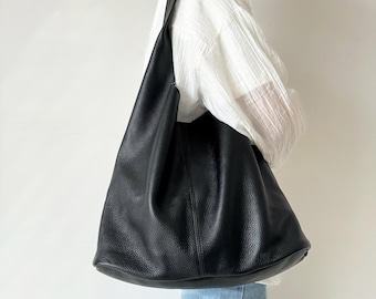 Soft Real Leather Hobo Bag, Slouchy Tote Shoulder Bag, Fits 13'' Laptop