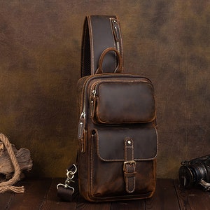 Vintage Shoulder Bag Leather Men's Sling Bag Travel Bag - Etsy