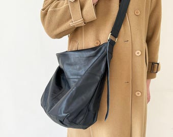Oversized Leather Hobo Bag, Slouchy Crossbody, Tote Shoulder Sling, Fits 15" Laptop