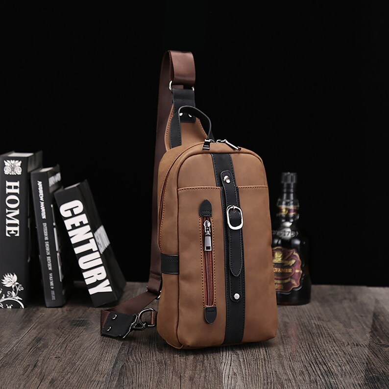 Personalized Vegan Leather Sling Bag Men's Chest Bag Etsy