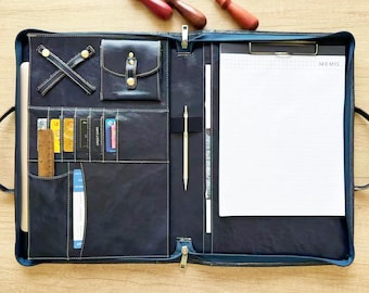 Custom Leather Portfolio with Handle, 8.5*14 Legal Size Padfolio, 15" Laptop Bag, Custom Business Organizer, Gift for Boss