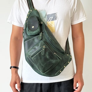 Individuelle Leder Umhängetasche, Herren Brusttasche, Vintage Schultertasche, Reisetasche Daypack, Kuh Crossbody Tasche, Radsport Fronttasche, Messenger Tasche