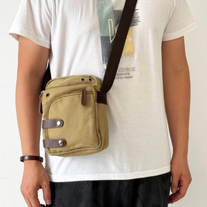 Canvas Retro Herren Umhängetasche, Messenger Bag Reise tragbare kleine Tasche, Frauen Rucksack Tasche, Handytasche, Unisex Tasche für Reisen, Geschenk für Ihn