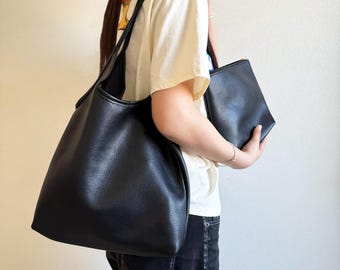 Bolso tote de piel vegana suave para mujer, bolso de hombro, bolso hobo holgado para el trabajo, cartera, regalo de cumpleaños.
