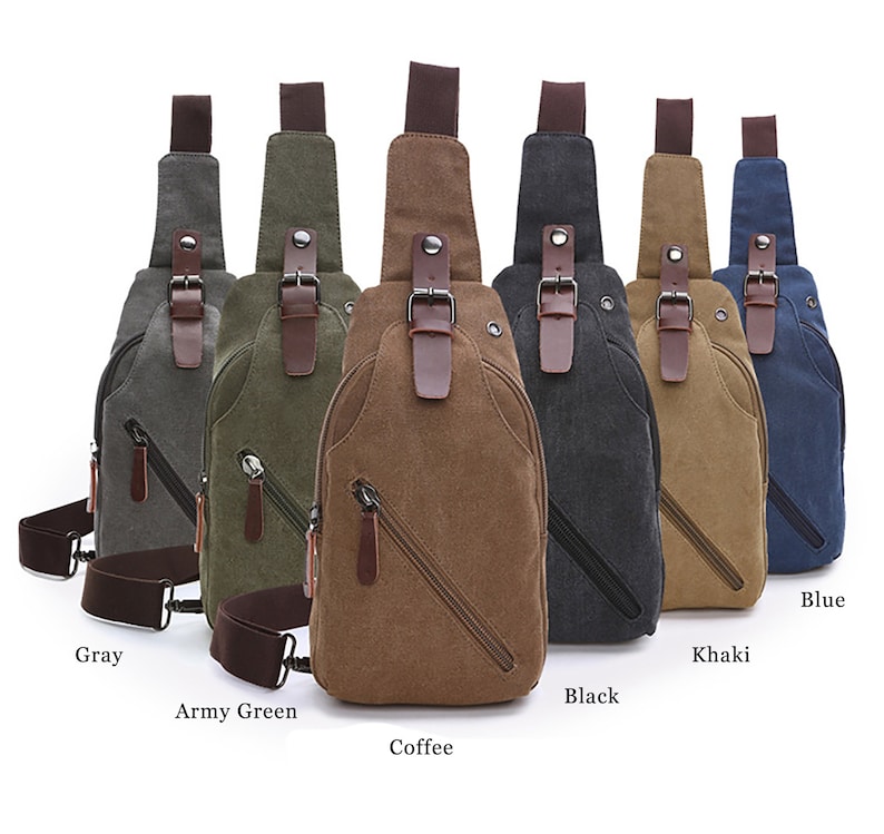 Men's shoulder Canvas Bag Retro Chest Bag with Leather, Crossbody Bag Backpack Bag Unisex Bag for Travel, Waterproof Men's Bags Gift for Him image 1