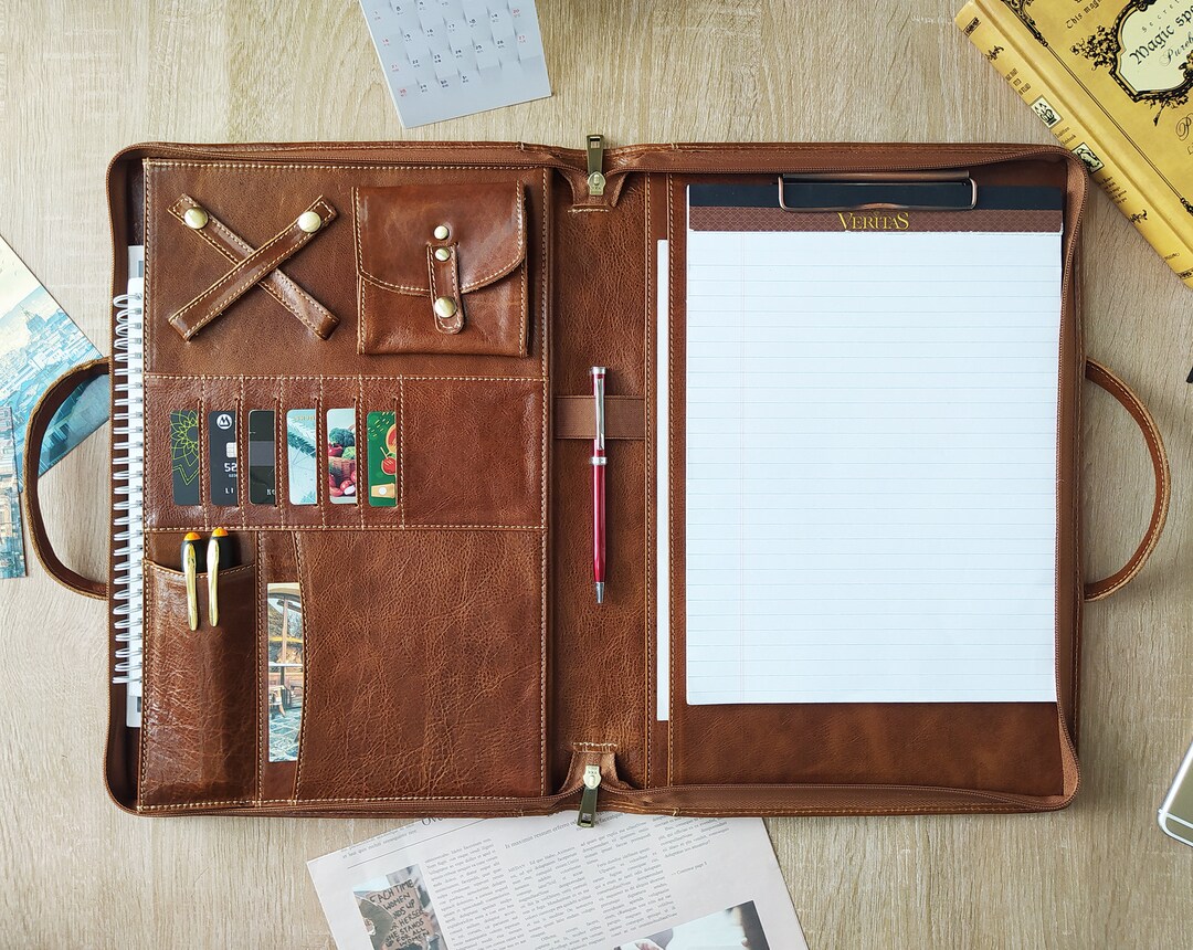 Personalized Leather Portfolio With Handle 8.514 Legal Etsy