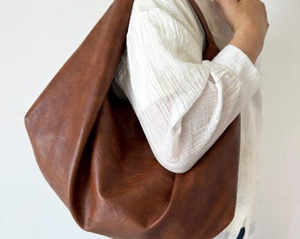 Soft Vegan Leather Tote Bag for Women, Large Capacity Women Shoulder Bag, Women Slouchy Bag Handbag for Daily Work, Birthday Gift for Her
