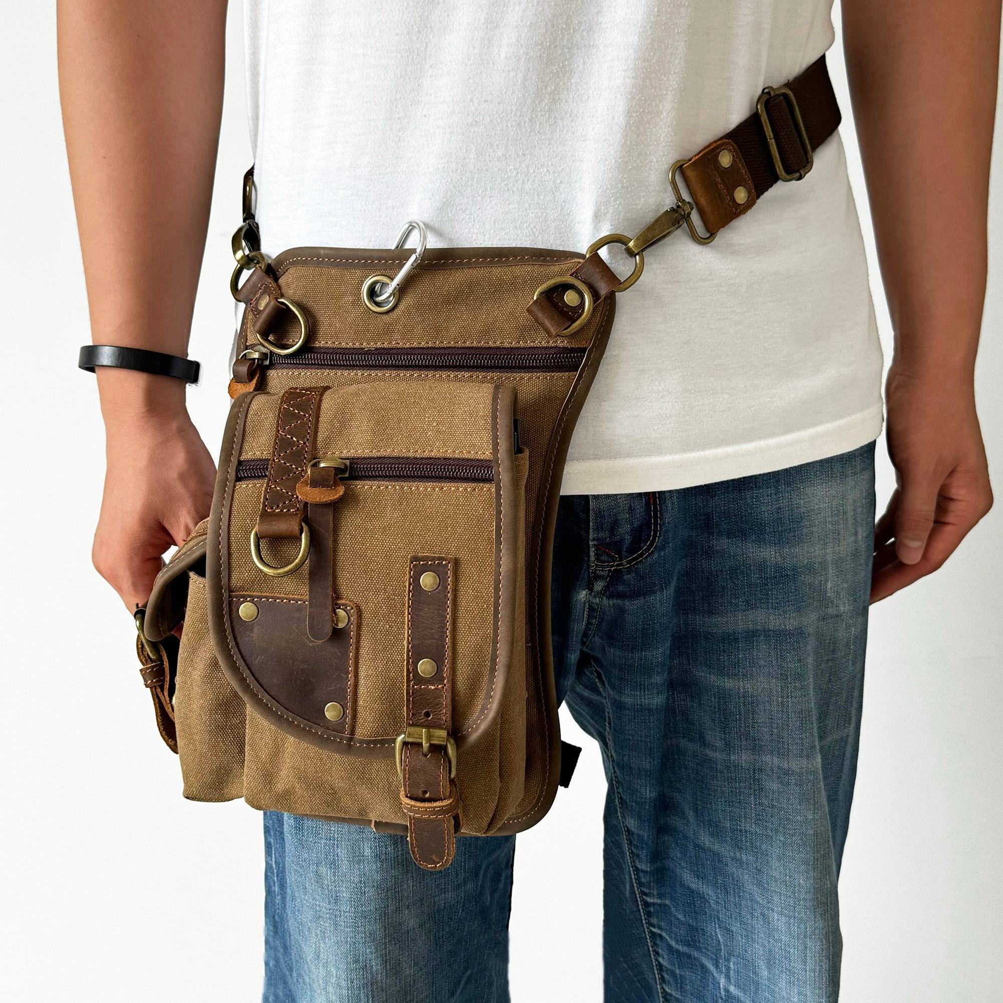Sac De Cuisse En Cuir PU - Taille Ajustable 16.5x15.5 Cm, Style Rétro, étanche - Idéal Pour Sorties, Voyages, Cadeau
