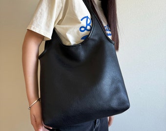 Bolso tote de piel vegana suave hecho a mano para mujer, bolso de hombro para mujer, bolso hobo holgado para el trabajo, monedero para mujer, regalo de cumpleaños para ella