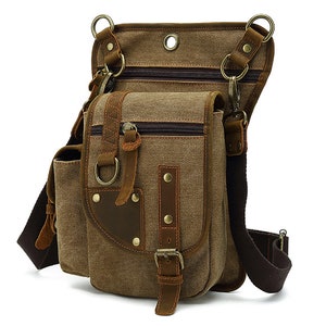 Canvas Waist Bag Outdoor Messenger Tactical Leg Bag Sports Personality Chest Bag, Retro Shoulder Bag Thigh Bag Travel Bag for Father Husband