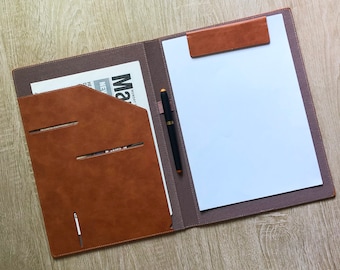 Personalized Vegan Slim Leather Portfolio, Custom Padfolio Folio for Men Women, Document Holder, Conference Folder, Contract Folder & Name