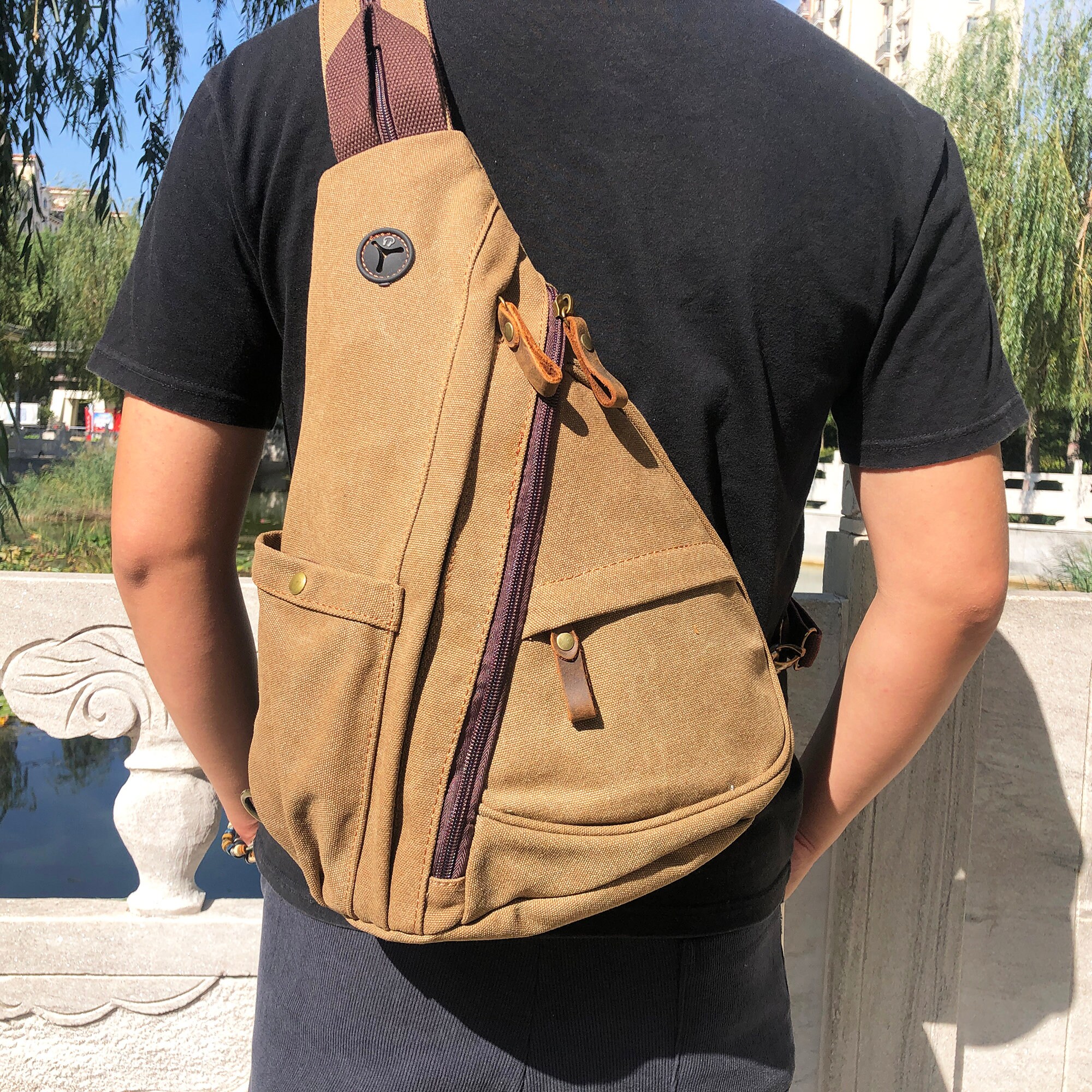 Vintage Canvas Satchel Messenger Bag for Men Women,Travel Shoulder bag  13.5 Laptop Bags Bookbag (Coffee)