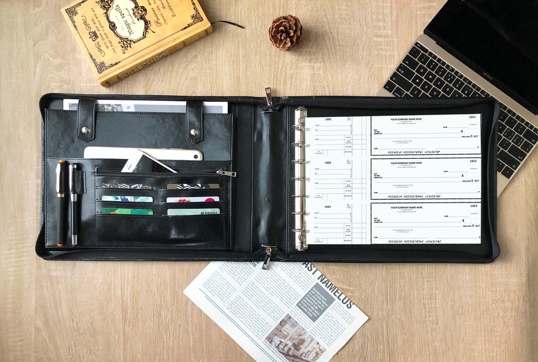 Custom 7 Ring Check Binder Portfolio With Handle Vegan Leather Binder