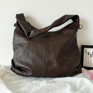 Soft Leather Hobo Bag, Slouchy Crossbody, Large Tote Shoulder Handbag, Fits 15" Laptop image 3