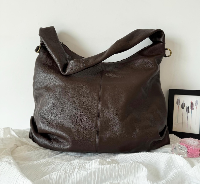 Soft Leather Hobo Bag, Slouchy Crossbody, Large Tote Shoulder Handbag, Fits 15" Laptop image 3