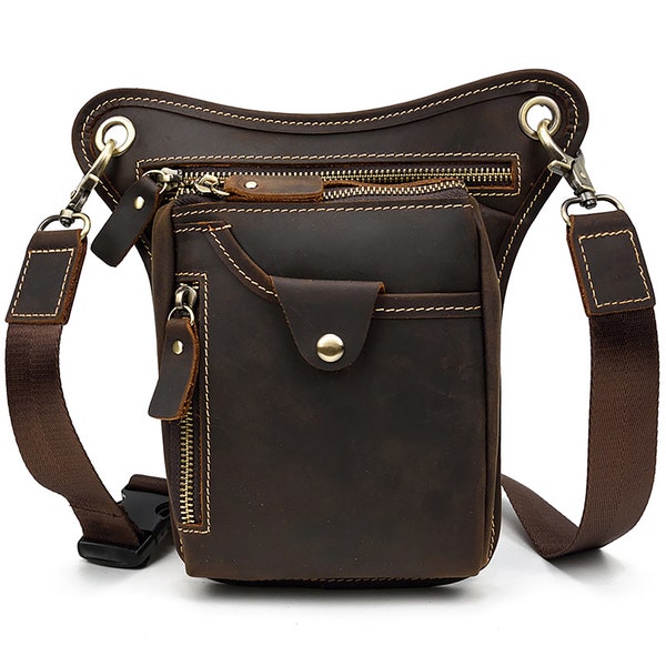 Personalized Retro Leather Leg Bag, Thigh Bag Leather Waist Bag, Travel Bag for Men, Shoulder Bag Handbag Cross Body Bag, Thigh Hip Belt Bag