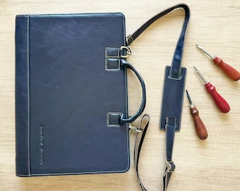 Portfolio with Strap, Leather Portfolio with Handle, 8.5*14 Legal Size Padfolio, 15" Laptop Bag, Custom Business Organizer, Gift for Boss
