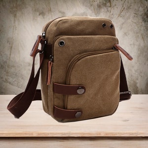 Canvas Retro Herren Umhängetasche, Umhängetasche Reise tragbare kleine Tasche, Frauen Rucksack Tasche, Telefontasche, Unisex Tasche für die Reise, Geschenk für Ihn