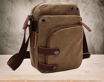 Canvas Retro Men's Shoulder Bag, Messenger Bag Travel Portable Small Bag, Women Backpack Bag, Phone Bag, Unisex Bag for Travel, Gift for Him