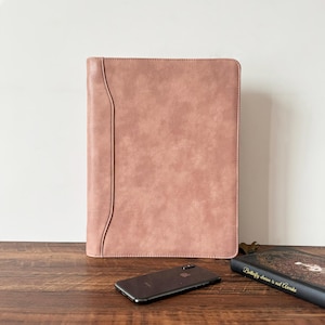 Porte-documents en cuir végétalien pour femme, classeur à 3 anneaux gravés, classeur de portefeuille A4 pour homme, cadeau personnalisé d'anniversaire de mariage