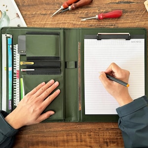 Porte-documents en cuir personnalisé, porte-documents a4 pour femme, classeur de portefeuille vert, porte-documents bloc-notes personnalisé pour homme, cadeau