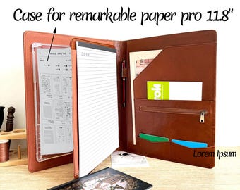 Custom Left  Leather Portfolio with Case Cover Folio for remarkable paper pro 11.8" 2024