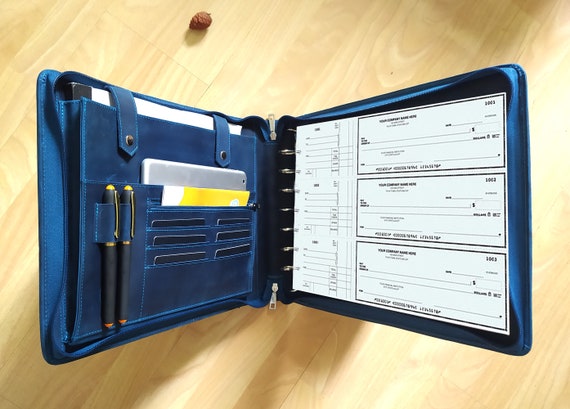 Business Check Book 7 Ring Binder for 3 up Business Size Checks Ring Checkbook Binder Leather Portfolio With 600 Check Capacity Etsy UK