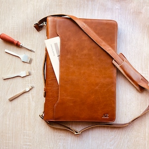 Portafoglio con tracolla, portafoglio in pelle con maniglia, formato legale 8,5*14, borsa per laptop da 15", organizer aziendale personalizzato, regalo per il capo