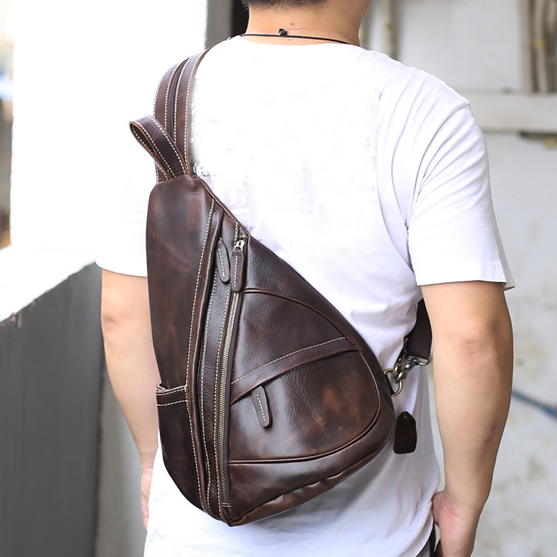 Leather Backpack Leather Chest Bag Crossbody Handbag Retro | Etsy