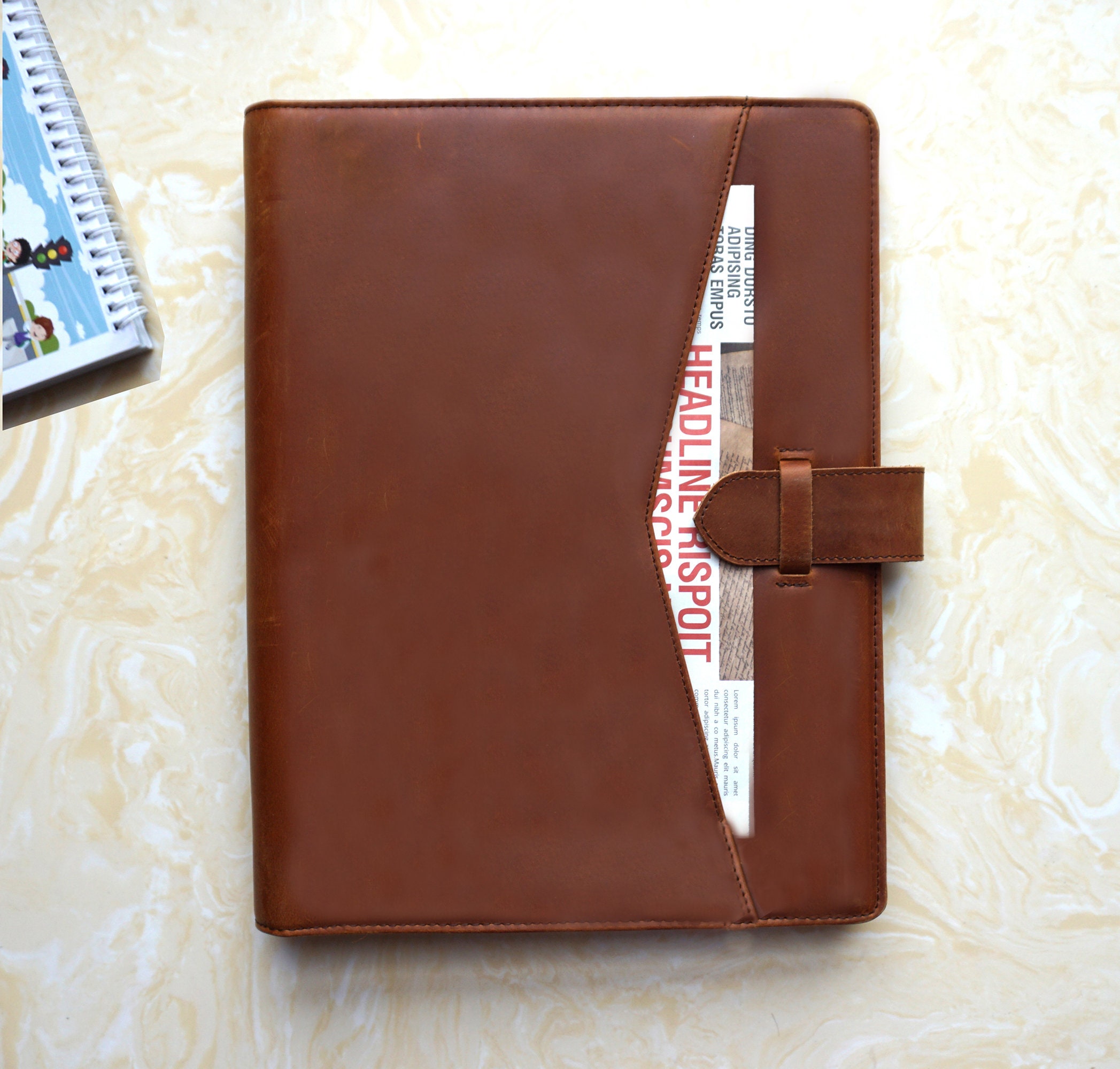 Personalized Leather Portfolio 3 Ring Binder Padfolio Brown Etsy