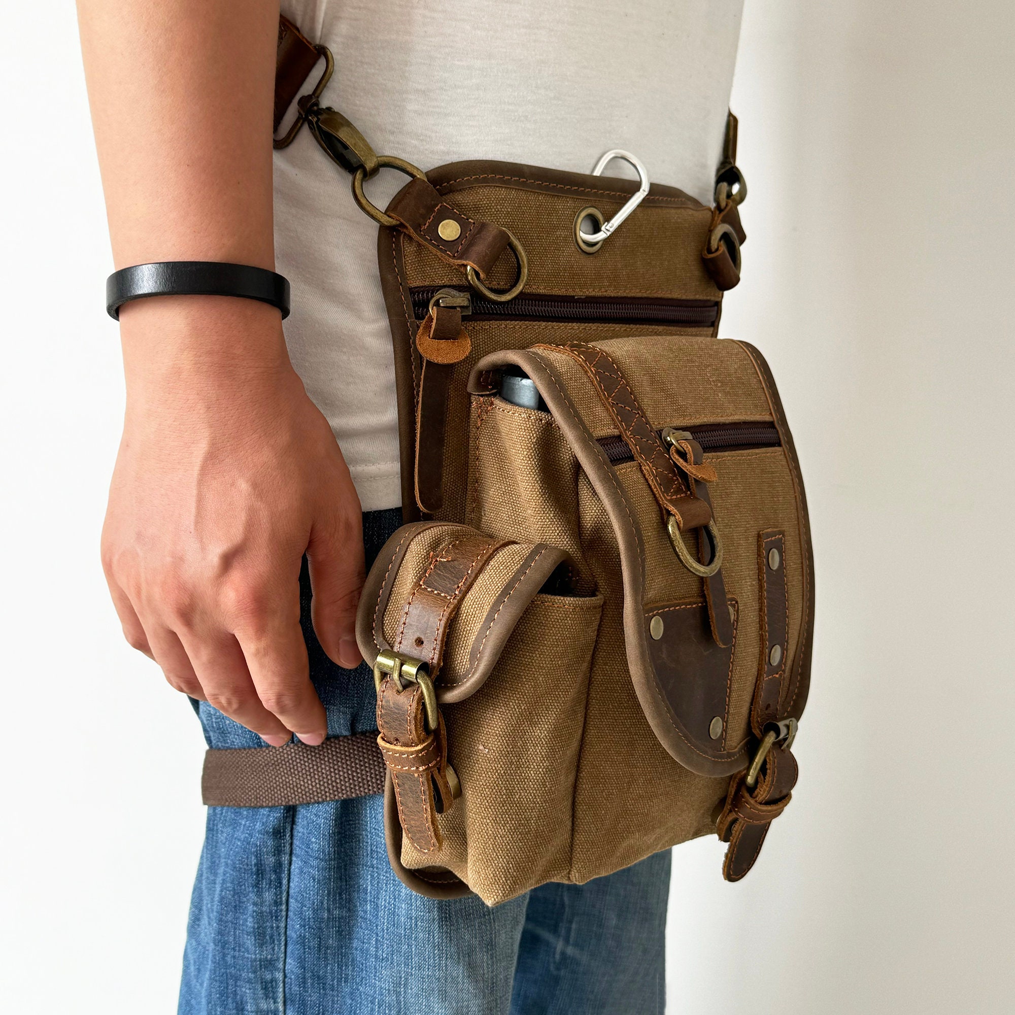 キャンバスウエストバッグ アウトドアメッセンジャー タクティカル