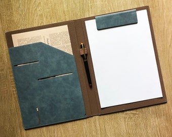 Personalized Vegan Slim Leather Portfolio, Custom Padfolio Folio for Men Women, 8.5* 11 inch Notepad Folder, Conference Folder Gift for Him