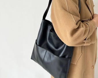 Real Leather  Women Tote Shoulder Bag, Slouchy Hobo Handbag for Work Travel, Birthday Gift