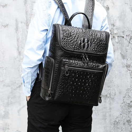 Men's Crocodile Pattern Backpack Backpack Business First Layer Leather Backpack Large Capacity shops Business Backpack Men