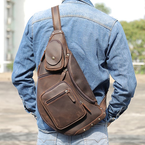 Custom Leather Dumpling Bag Men's Chest Bag Crossbody - Etsy