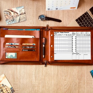 Cuaderno de bitácora de piloto personalizado, cuaderno de bitácora de cuero vegano, regalo para pilotos, diario de piloto para papel tamaño carta, portafolio de bitácora de piloto